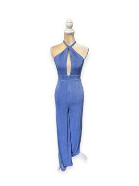 Ruby Sees Blue Halter Jumpsuit Size 6 US Size Small Wide Leg
